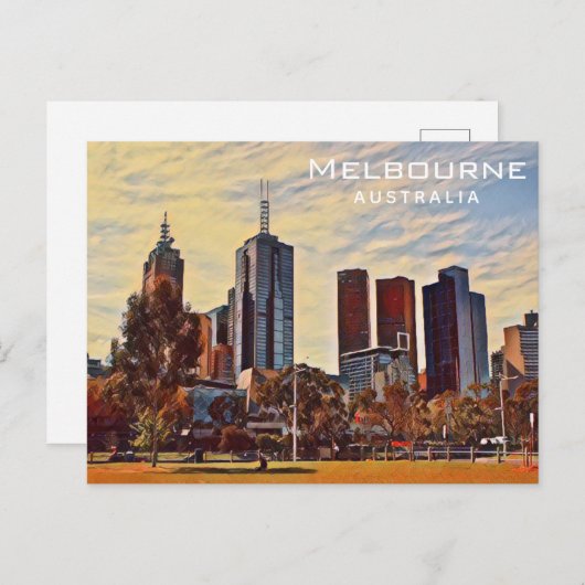 Melbourne Australia Skyline Watercolor Art Postkarte (Vorne/Hinten)