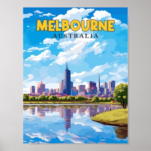 Melbourne Australia Vintage Illustration Poster (Vorne)