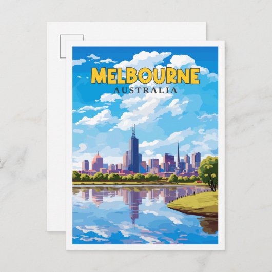 Melbourne Australia Vintage Illustration Postkarte (Vorne/Hinten)