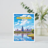 Melbourne Australia Vintage Illustration Postkarte (Stehend Vorderseite)