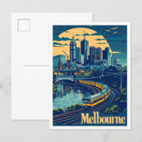 Melbourne Australia Vintage Travel Illustration