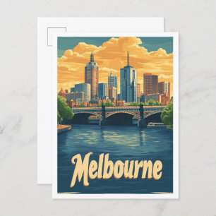 Melbourne Australia Vintage Travel Illustration Postkarte