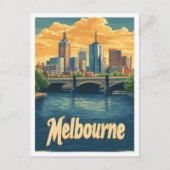 Melbourne Australia Vintage Travel Illustration Postkarte (Vorderseite)