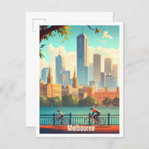 Melbourne Australia Vintage Travel Illustration Postkarte