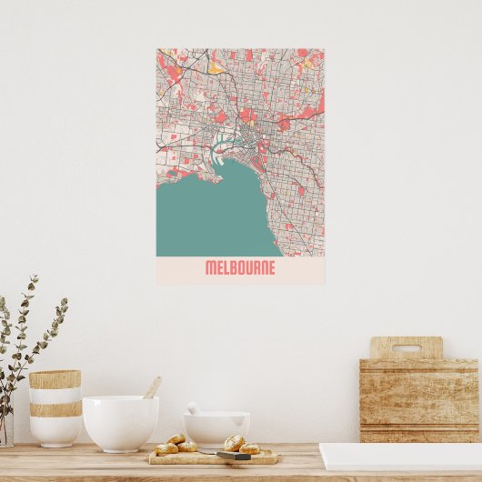Melbourne - Australien Chalk City Map Poster (Küche)