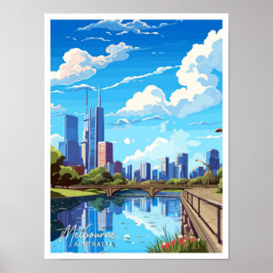 Melbourne Australien Reise Vintage-Illustration Poster