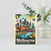 Melbourne Australien Retro-Reiseposter-Kunst Postkarte (Stehend Vorderseite)