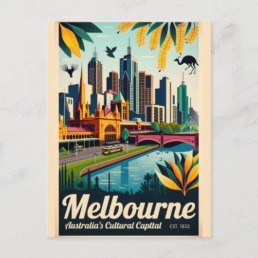 Melbourne Australien Retro-Reiseposter-Kunst Postkarte (Vorderseite)