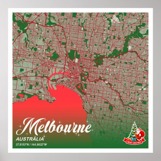 Melbourne - Australien - Weihnachtsfarbe - Stadtka Poster (Vorne)