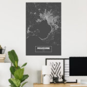 Melbourne, Australien (weiß auf schwarz) Poster (Heimbüro)