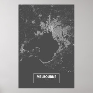 Melbourne, Australien (weiß auf schwarz) Poster