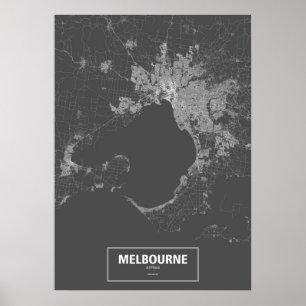 Melbourne, Australien (weiß auf Schwarzem, Poster