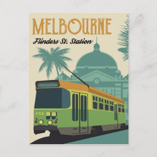 Melbourne, Bahnhof Flinders Street Tram Postkarte