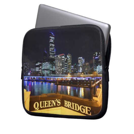 Melbourne CBD Queens Bridge City Lights Laptopschutzhülle (Vorderseite Links)