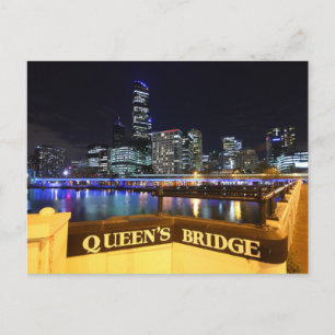 Melbourne CBD Queens Bridge City Lights Postkarte