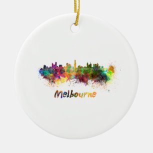 Melbourne skyline im Watercolor Keramikornament