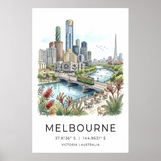 Melbourne Skyline Poster - Hand-Sketched Cityscape (Vorne)
