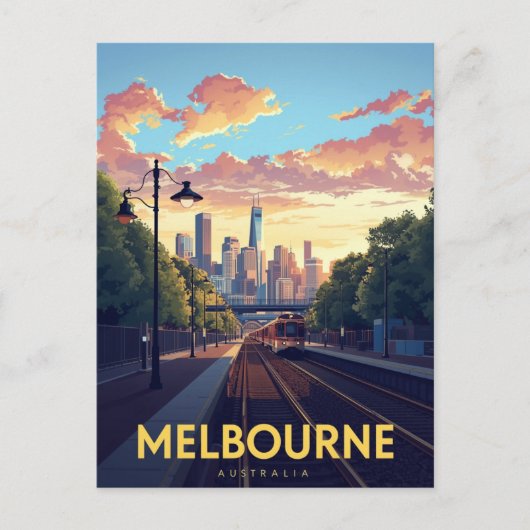 Melbourne Skyline Train Station Postkarte (Vorderseite)