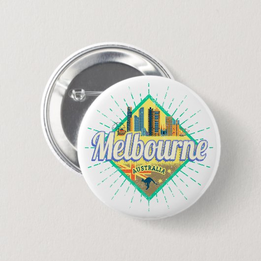 Melbourne Victoria Australia Retro Skyline Vintag Button (Vorne & Hinten)