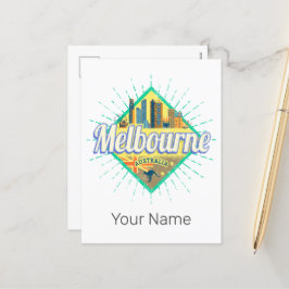 Melbourne Victoria Australia Retro Skyline Vintag Feiertagspostkarte
