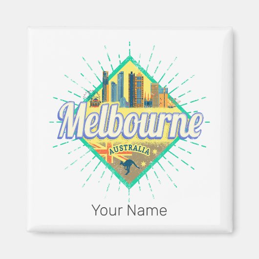 Melbourne Victoria Australia Retro Skyline Vintag Magnet (Vorne)