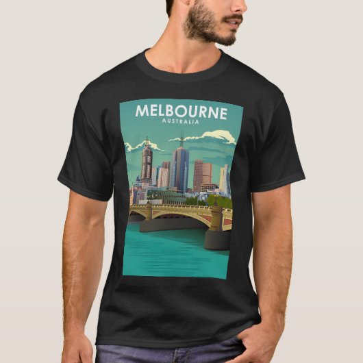 Melbourne Vintag Minimal Australia Reisenposter T-Shirt (Vorderseite)