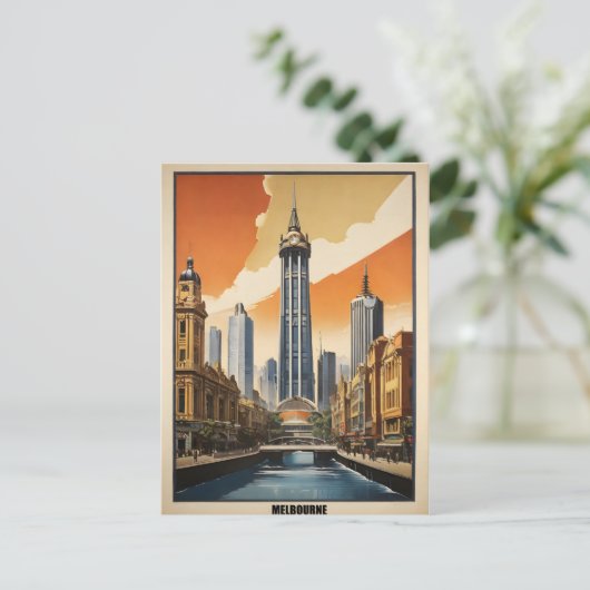 Melbourne Vintage Poster Postkarte (Stehend Vorderseite)