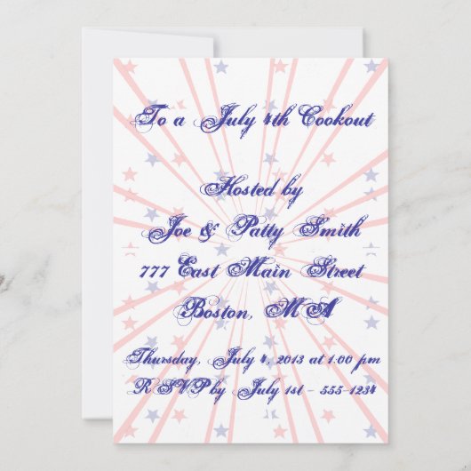 Meldebogen 4. Juli Party Einladungen (Rückseite)