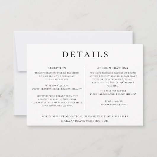 Meldebogen für Hochzeitdetails Einladung (Vorderseite)