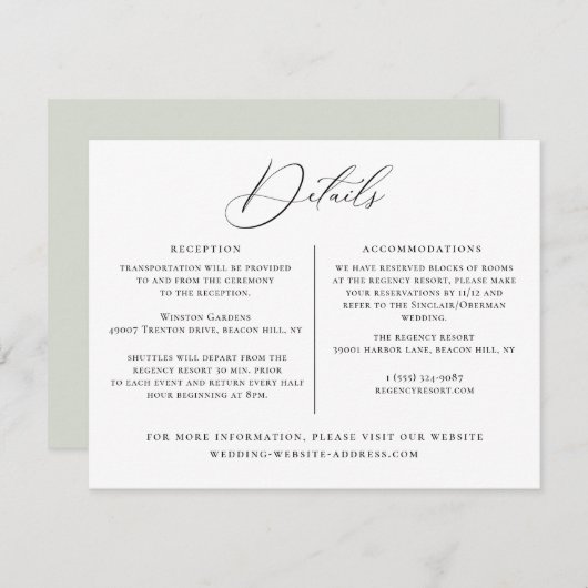 Meldebogen für Hochzeitdetails Einladung (Vorne/Hinten)