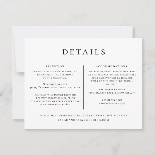 Meldebogen für Hochzeitdetails Einladung (Vorderseite)