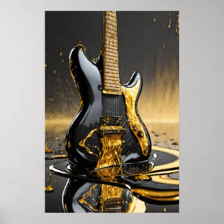 Meldelnde Metallic Gold & Black Gitarren Poster Pr