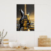 Meldelnde Metallic Gold & Black Gitarren Poster Pr (Küche)