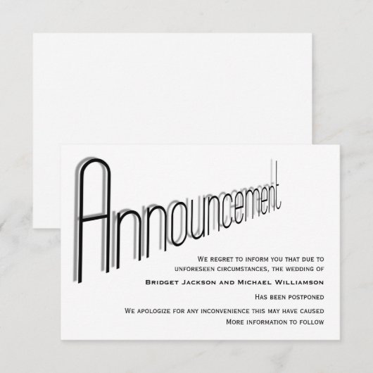 Meldung einer Hochzeit verschoben Save The Date (Vorne/Hinten)