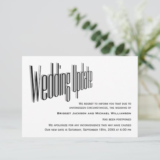 Meldung einer Hochzeit verschoben Save The Date (Stehend Vorderseite)