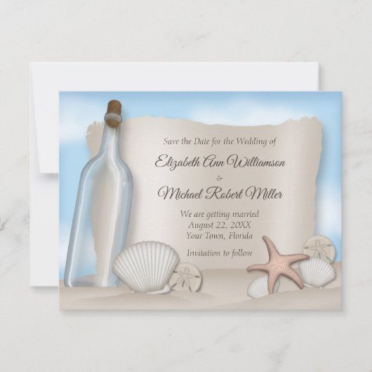 Meldung eines Flaschenstrandes Speichern der Datum Save The Date (Vorderseite)