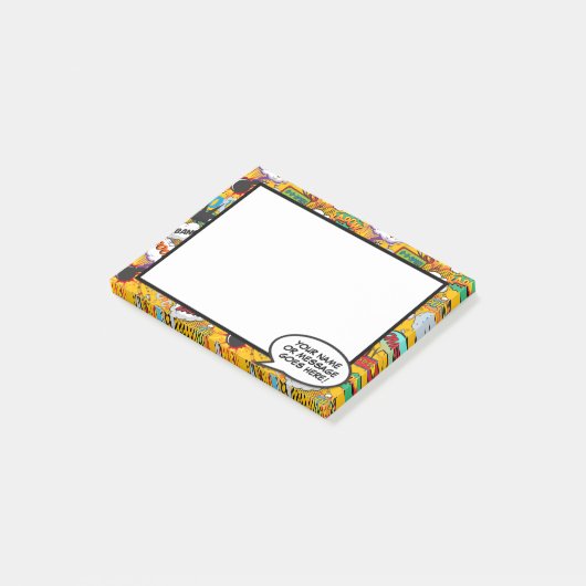 Meldung "Fun Comic Book Speech Name" Post-it Klebezettel (angewinkelt)