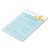 Meldung für Eltern, die als Duckknechtennisdusche Notizblock (angewinkelt)