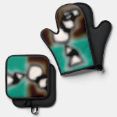 Meldung in einer Flasche: Abstrakt braun, Aquamari Ofenhandschuh & Topflappen-Set (Vorderseite/Rückseite)