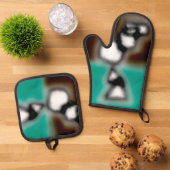 Meldung in einer Flasche: Abstrakt braun, Aquamari Ofenhandschuh & Topflappen-Set (Oben Unten)