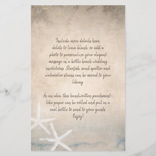Meldung in einer Flasche Beach Scroll Einladung (Rückseite)