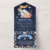 Meldung in einer Flasche Nautical Navy Blue Baby D All In One Einladung (Innen Boden)