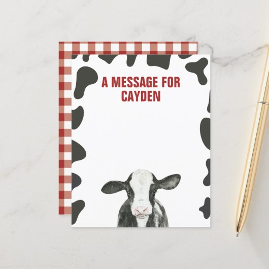 Meldungskarte der Heiligen Kuh zum ersten Geburtst (Vorderseite/Rückseite Beispiel)