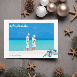 Mele Kalikimaka Beach Family Foto Hibiskus Floral Feiertagskarte