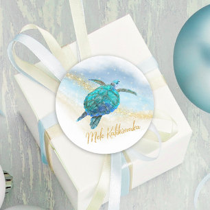 Mele Kalikimaka Beach Sea Turtle Coastal Runder Aufkleber