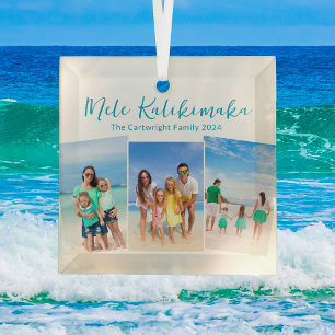 Mele Kalikimaka Beach Vacation 3 Foto Weihnachten Ornament Aus Glas