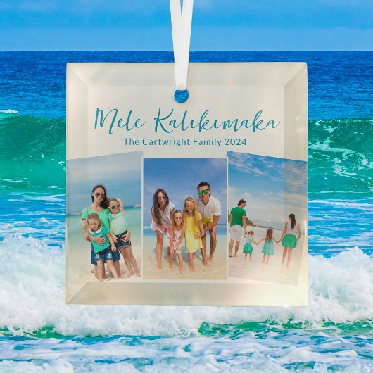 Mele Kalikimaka Beach Vacation 3 Foto Weihnachten Ornament Aus Glas