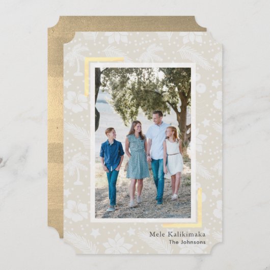 Mele Kalikimaka Beige Foto Holiday Card Einladung (Vorne/Hinten)