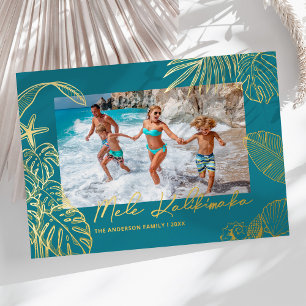 Mele Kalikimaka Blaues Foto Weihnachten Folien Feiertagskarte