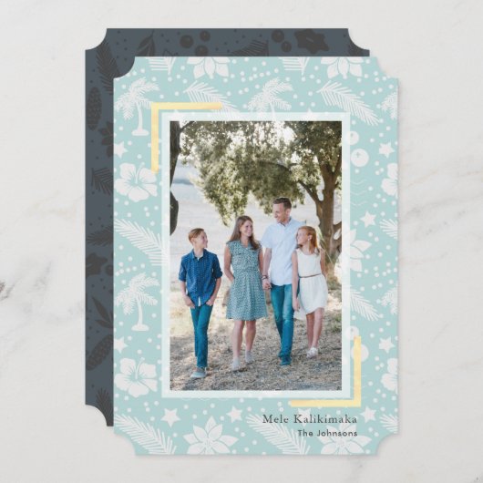 Mele Kalikimaka Blue Foto Holiday Card Einladung (Vorne/Hinten)